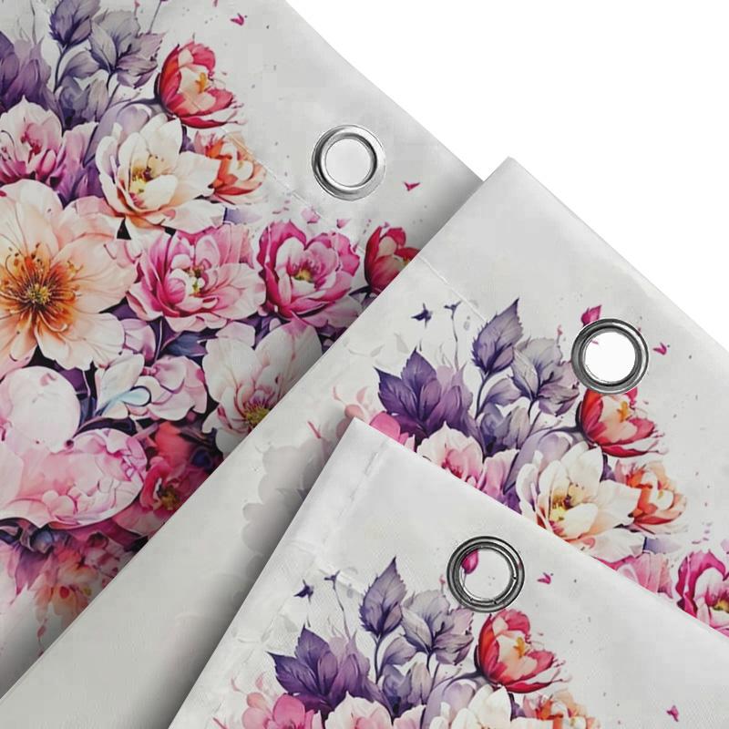 Watercolor Floral And Heart Print Shower Curtain For Bathroom Decoration