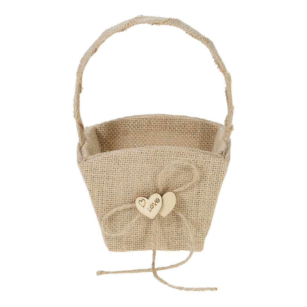 6*6 cali Vintage juta podwójne serce pierścień na okaziciela poduszka i rustykalny ślubny kwiat dziewczyna kosz zestaw