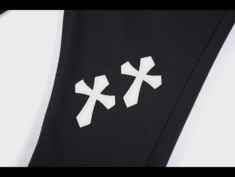 Men's Black and White Cross Raw Edge Flared Jeans - European & American High Street Style