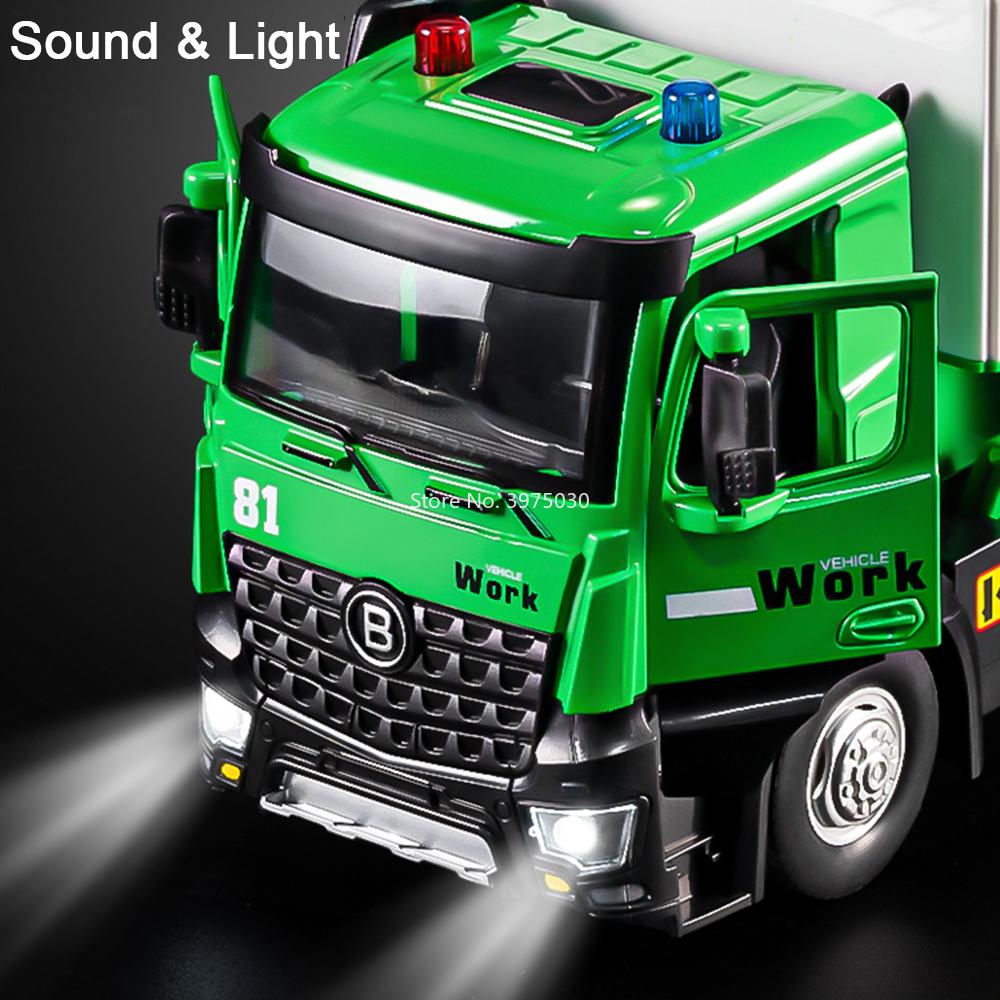 AAYS1 1:24 Compression Inflation Garbage Cars Toy Model Alloy Diecast Doors Opened Miniature Sanitation Truck for Child Festival Gifts