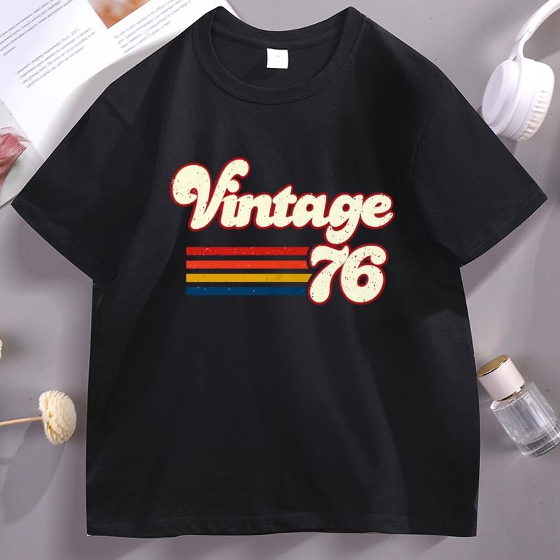 

1976 Vintage Birthday Tshirt Cotton Short Sleeve 50th Birthday for Women Unisex Tshirt Printed Round Neck Short Sleeve Streetwear M