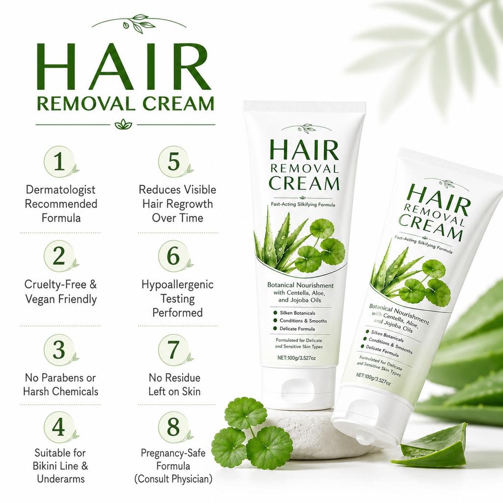 Gentle Hair Removal Cream 100g with Spatula, for Underarm Legs Arms,