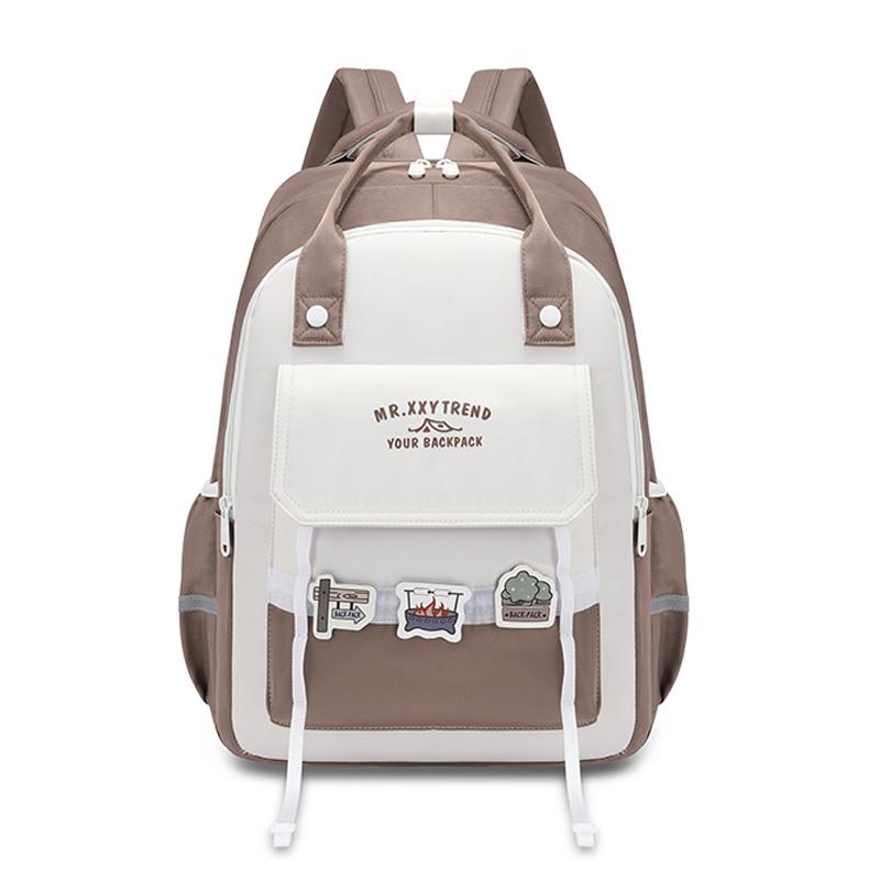 Women's Color Block Backpack Large Capacity Middle School Student Schoolbag