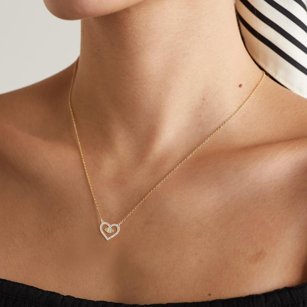 [GAVU] [Garb] 14K Gold Sterling Silver 925 CZ Evil Eye Heart Necklace for Women