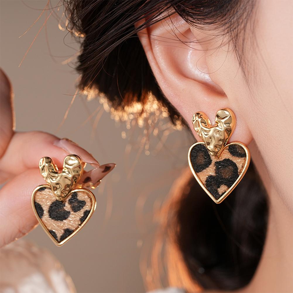 Retro Earrings Geometric Heart Leopard Print Earrings Light Luxury Earrings Fashion Accessories Gift For Women