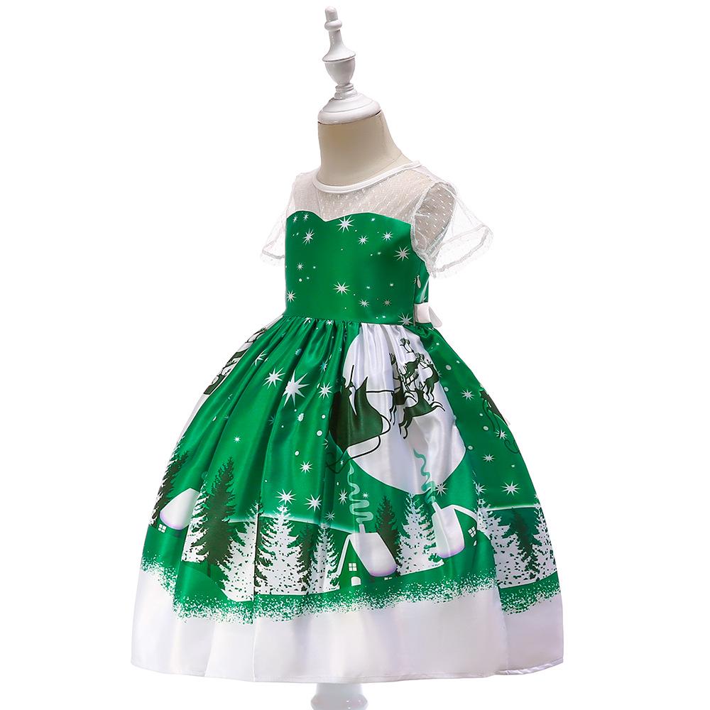 Vestido de Piano de Cetim de Desenho Animado de Natal Europeu e Americano para Meninas