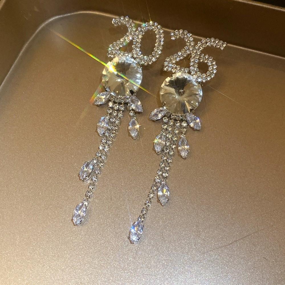 2026 Pendant Rhinestone Tassel Earrings Jewelry Number Earrings  Valentine's Day Gift
