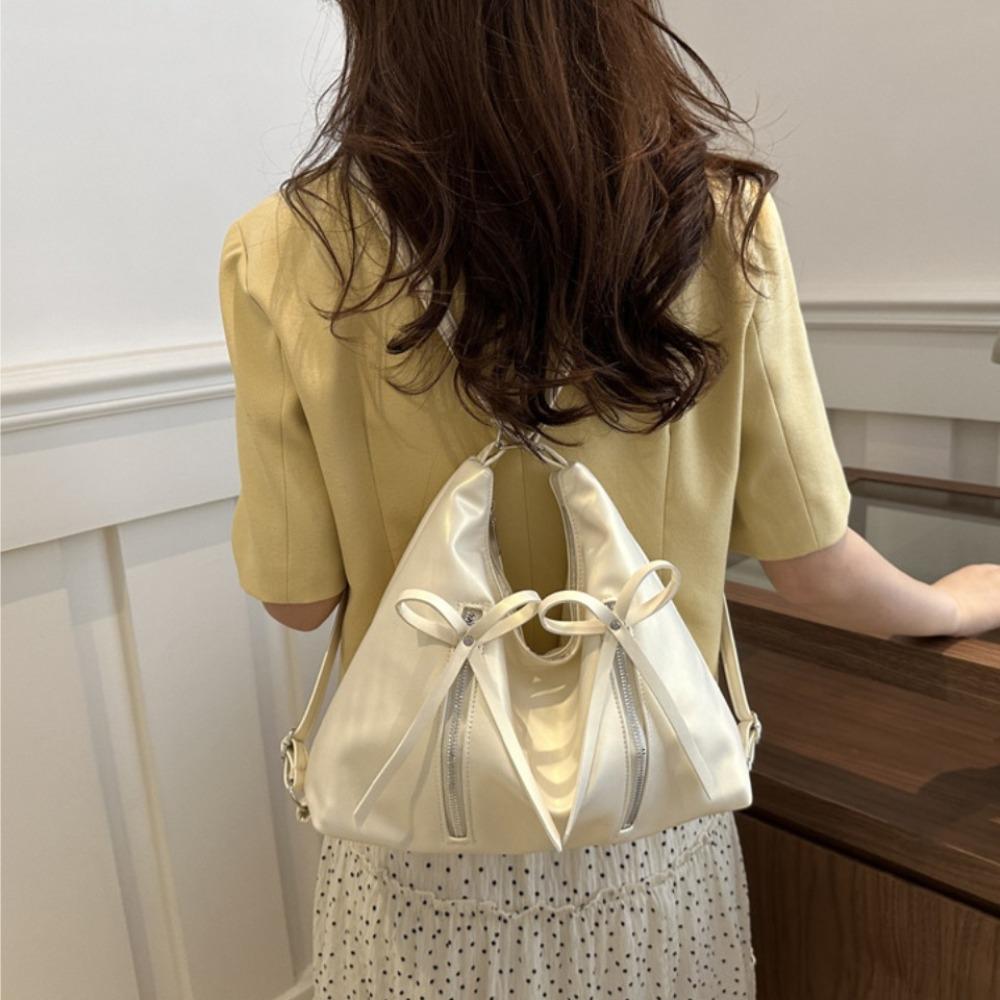 PU Leather Bow Tote Bag Zipper Bow Crossbody Bag Sweet Bowknot Shoulder Bag  Streetwear