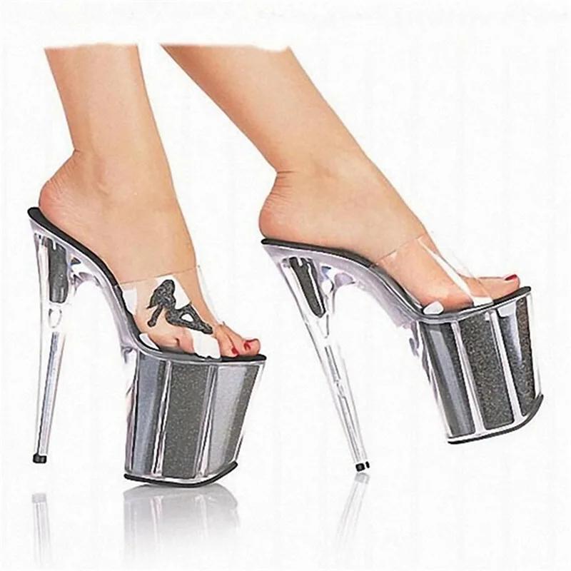 Fashion Summer pink crystal 20cm high heels fashion women's shoes, beautiful decorative crystal pole dance dance performance slippers