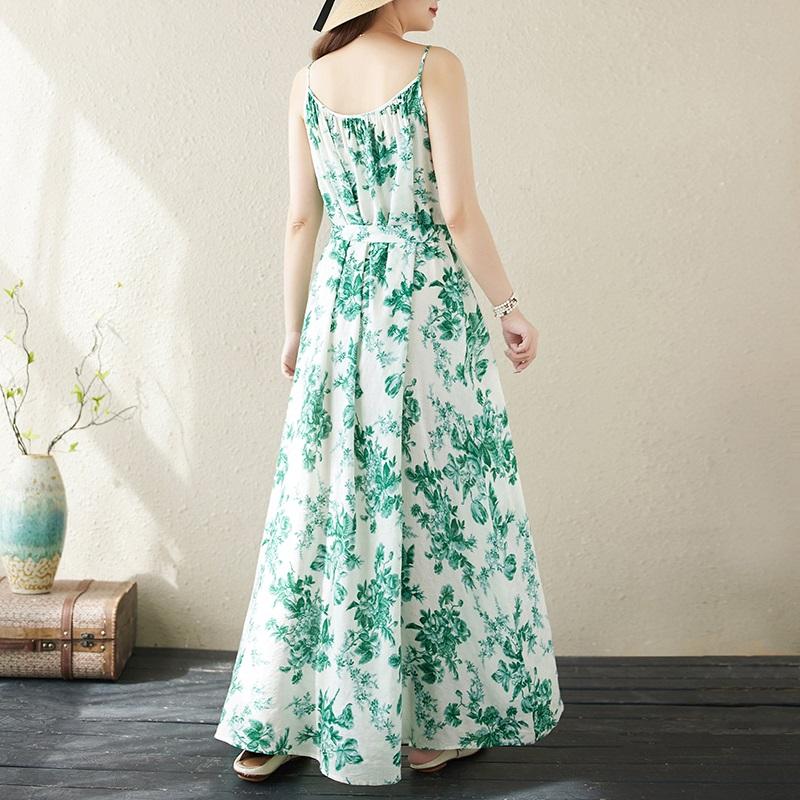 Bez rukávů, ramínka, plus size, bavlněné, vintage, květinové, nové, šaty pro ženy, ležérní, volné, dlouhé, letní,...