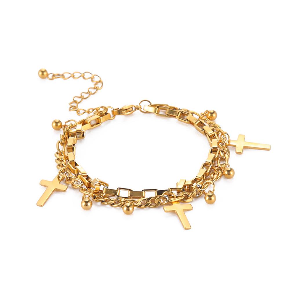 Contemporary Women's Bracelet Elegant Women's Bracelet with Crosses Charm Sturdy Stainless Steel Wrist Chain