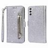 For Samsung Galaxy S24 Case Glittery Phone Wallet Cover with Zipper Pocket