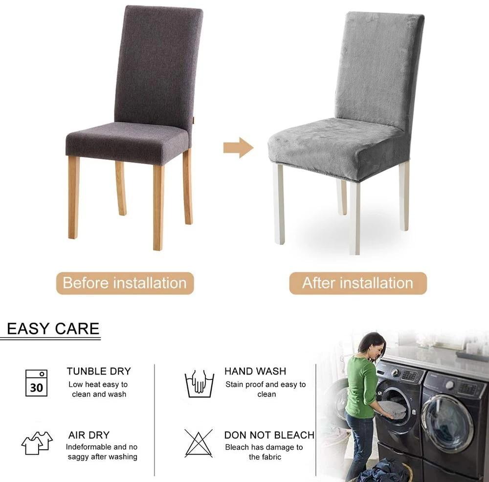 Thick Plush Chair Cover Elastic Stretch Chair Slipcover Seat Covers for Kitchen Dining Room Wedding Banquet Hotel Home Removable