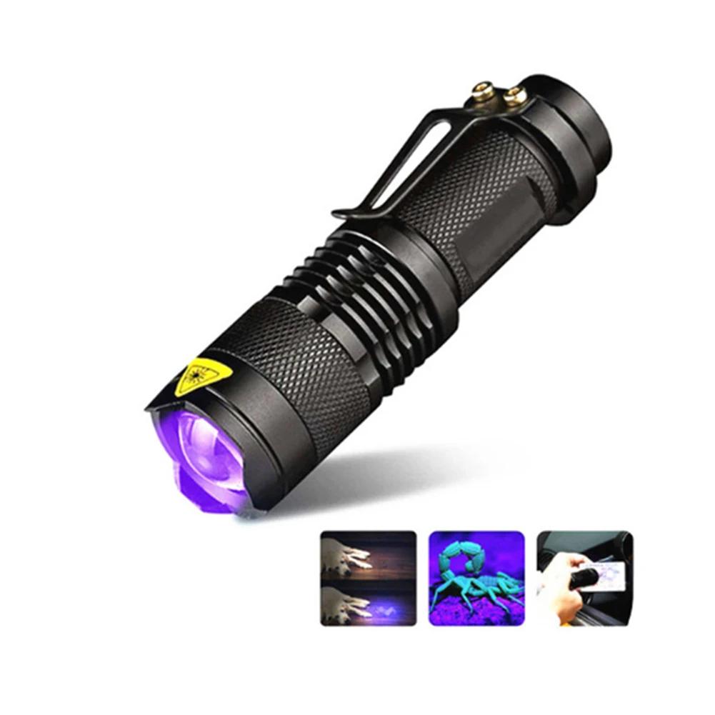 Lanterna LED UV 365/395nm Mini Lanterna Ultravioleta Portátil À Prova D'Água Zoomable Luz Violeta Detector de Escorpião de Urina de Animal de Estimação Lâmpada UV
