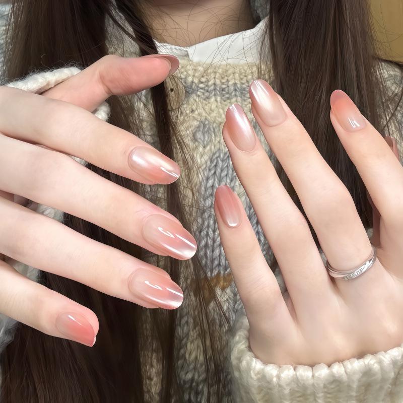 Chestnut Cat Eye Press-On Nails: Aurora Whitening High-Grade Versatile Tips, Removable Stickers.