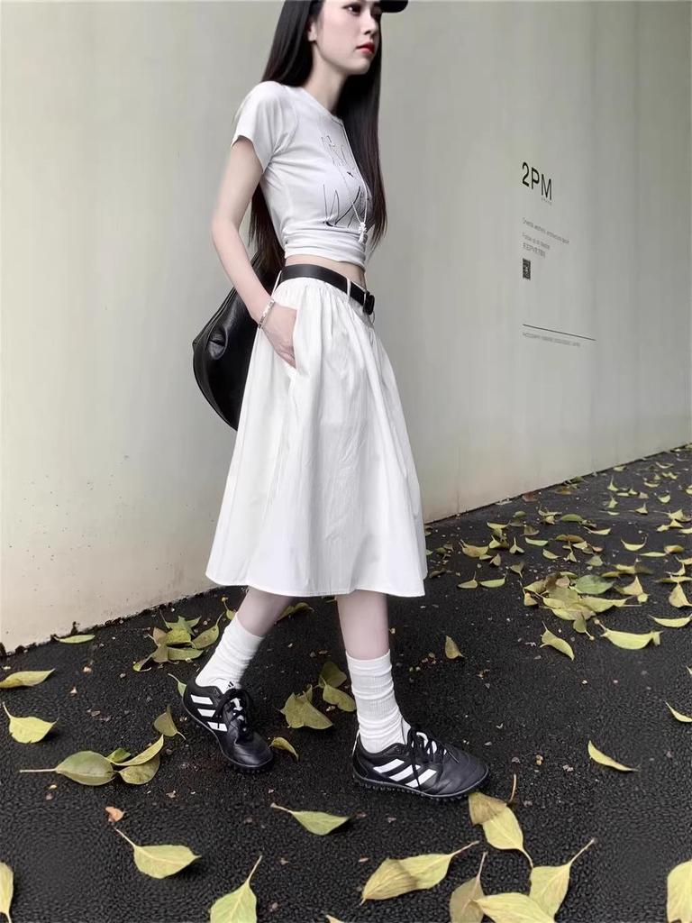 Frühling Sommer Amerikanischer Stil A-Linie Hohe Taille Midi Rock für Damen