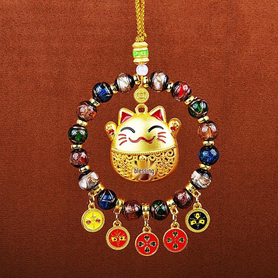 2026 Yellow Jambhala Tibetan-Style Glazed Abacus Car Ornament - Wealth God Decoration