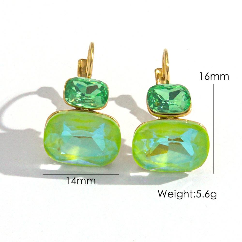 CARLIDANA 18K Gold Plated Stainless Steel Square Shaped Colorful Pink Crystal Stone Stud Dangle Earrings for Women Jewelry