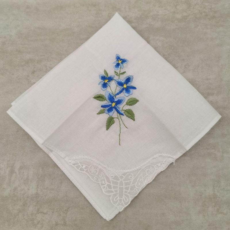 

Платок в древнем стиле, маленький квадратный платок для вытирания пота, модный цвет, основной цвет, цветочная вышивка, кружевной уголок, платок из чистого хлопка White Mandala Blue