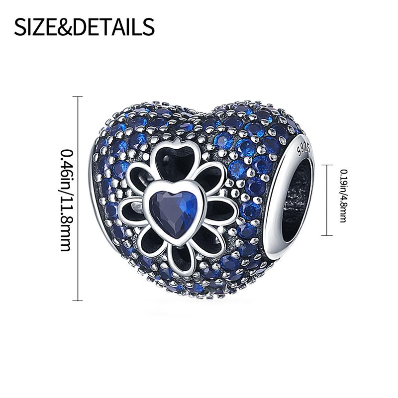 Original Charms Copper Blue Heart Zircon Stone Beads Fit Bracelet Women Jewelry Making Diy Gift