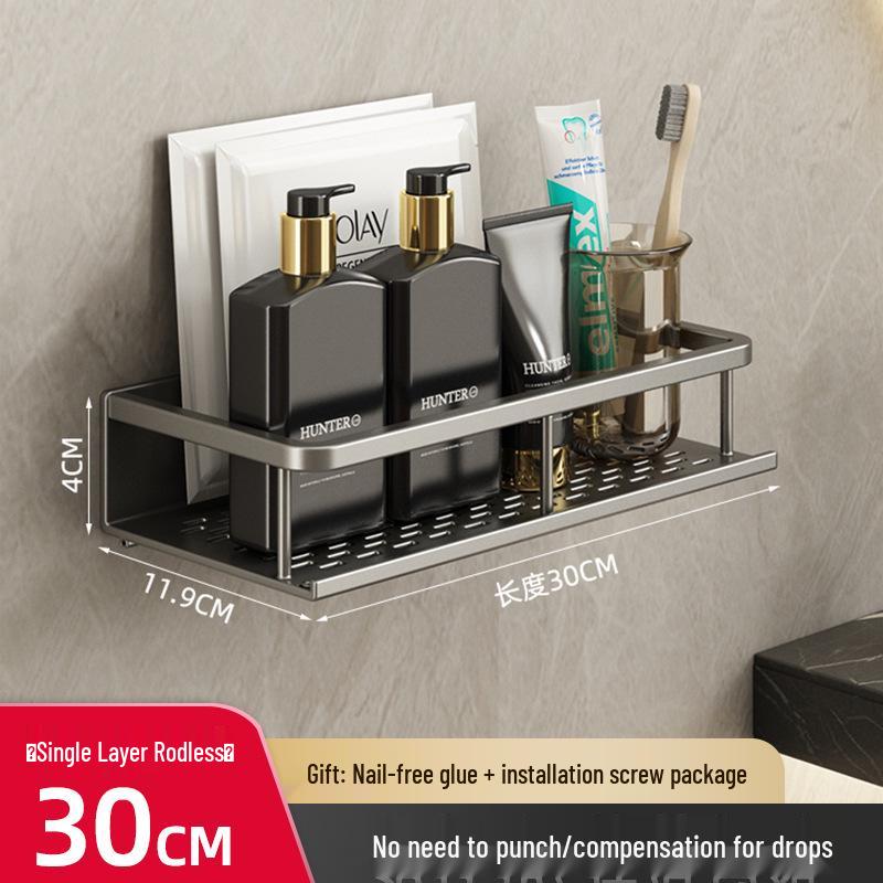 Gunmetal Grey Punch-Free Wall-Mounted Bathroom Shelf for Vanity and Balcony Storage