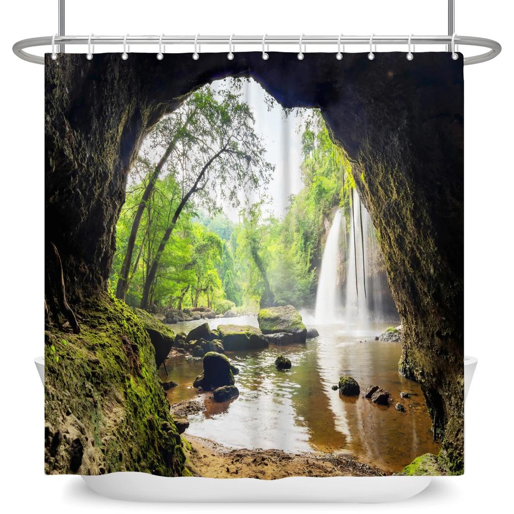 Natural Scenery Shower Curtain Blue Sky Grassland White Clouds 3D Printing Home Bathroom Decoration Waterproof Curtain With Hook