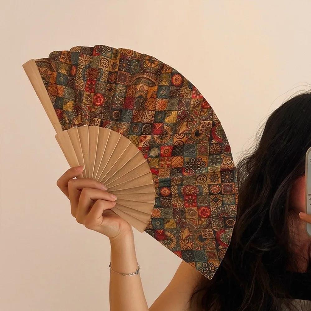 Vintage Bohemian Style Cork Folding Fan Graft Gift Props Wooden Folding Fan Home Decor Hand Folding Fan