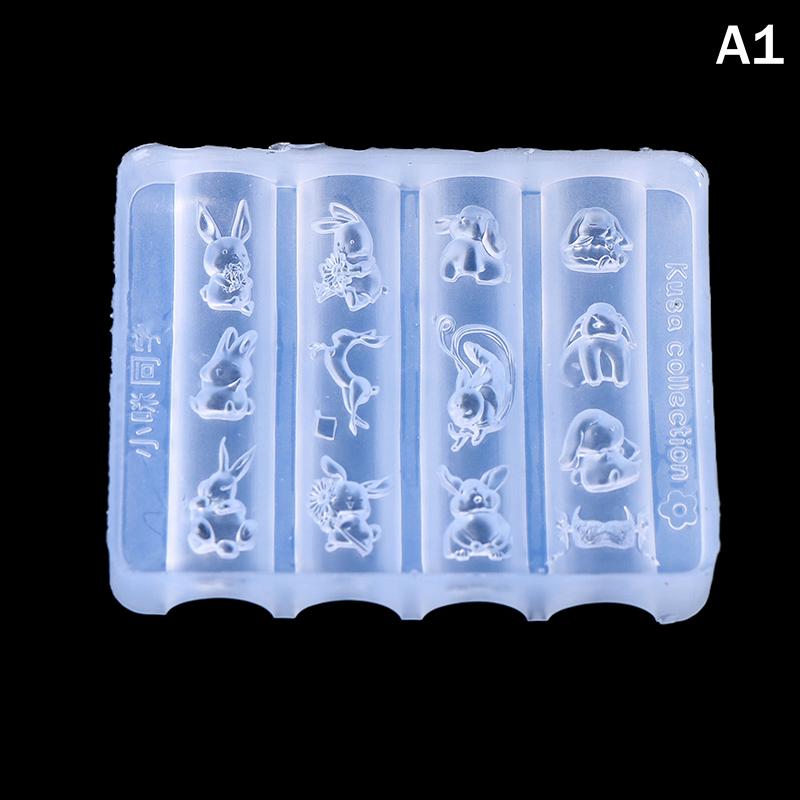 

1PC Cute Nail Mold Silicone Rabbit Paradise Moon Castle Art Elegant Oil Painting Style Nail Stereoscopic Template Mold