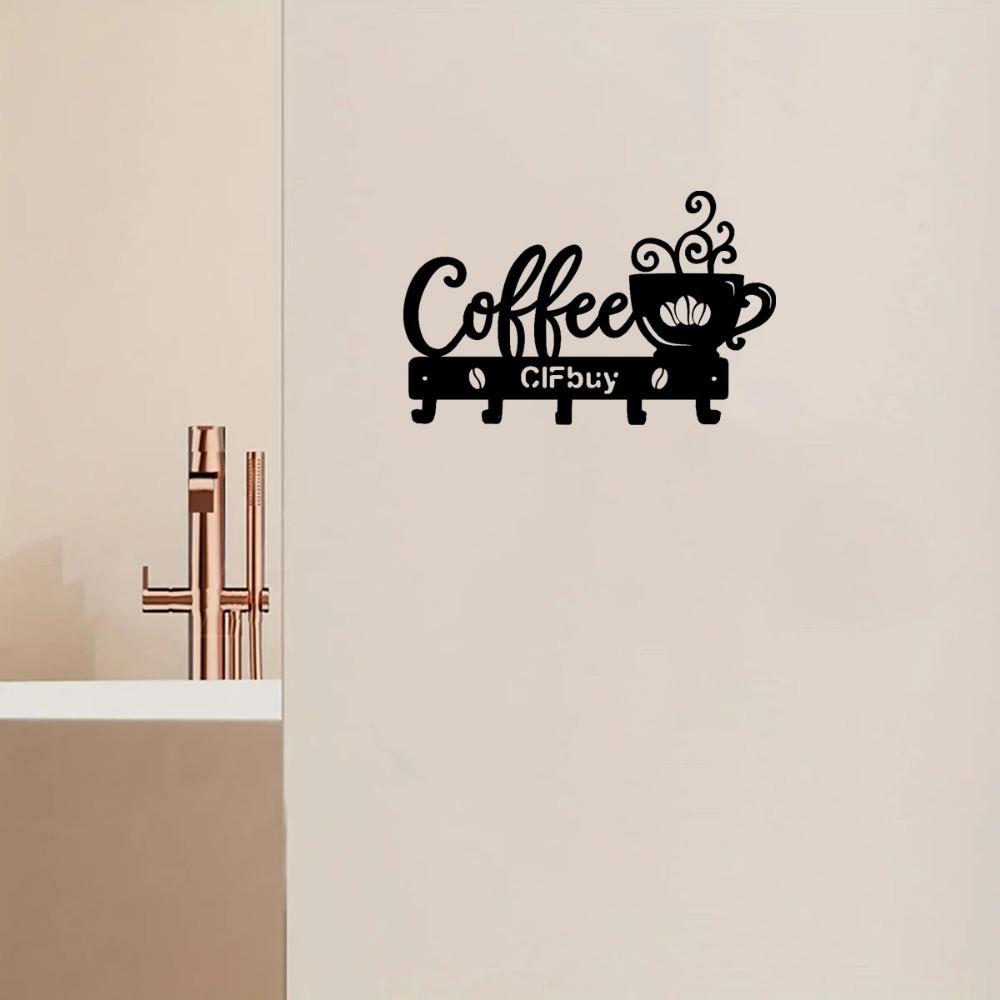 Coffee Bar Decor Rustic Metal Wall Art with Coffee Mug Sign and Hooks Coffee Shops and Homes Featuring a Stylish Coffee Bar Sign
