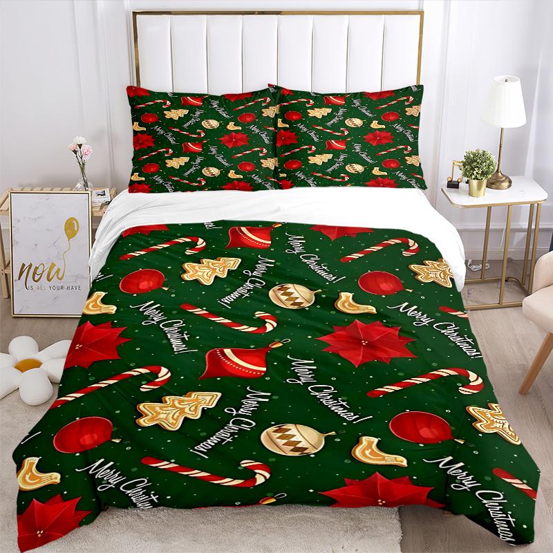 3-teiliges Weihnachts-Feiertags-Bettwäsche-Set mit „Frohe Weihnachten!“""" Design, Enthält eine Bettdecke und zwei Kissenbezüge""" (Kein Kern)