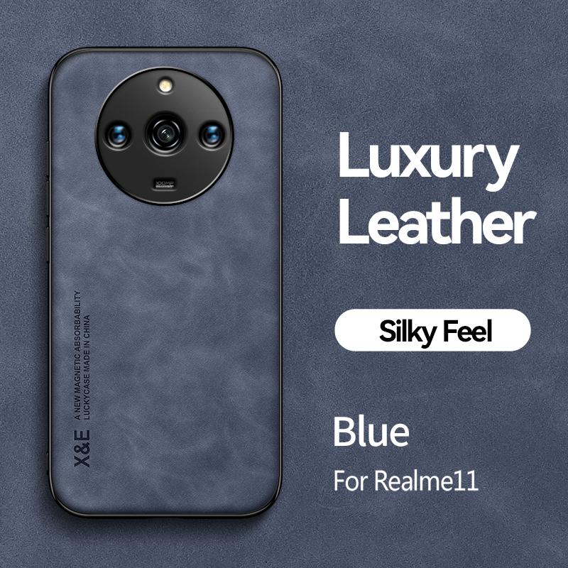 För Realme 11 Pro Plus Fodral Lyxigt Läder Med Metallplatta Telefonfodral För Realme 11 11Pro+ 5G Bil Magnetisk Hållare Baksida