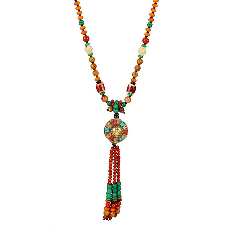 Original Handmade Nepalese Style Retro Long Necklace Tibetan High-end Temperament Fringed Sweater Chain Ethnic Style Pendant