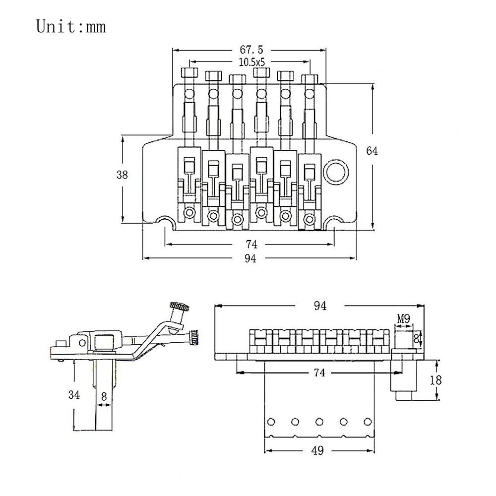 Puente de Tremolo para Guitarra Eléctrica Floyd Rose Sistema de Doble Bloqueo Mano Izquierda Negro Plata