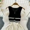 Summer Women Sleeveless Tank Knitted Striped Sweater Zipper Pullover Dresses