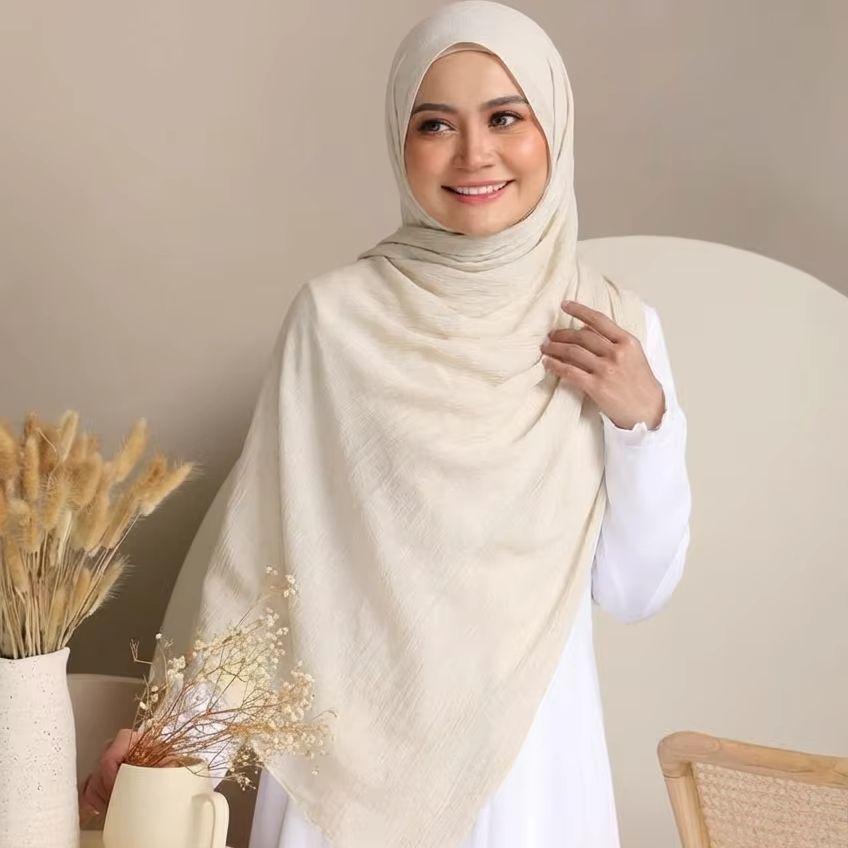 Woman Rayon Cotton Wrinkle Muslim Hijabs Ramadan Scarf Fashion Soft Shawl Islam Turban Ramadan Soild Headband Foulard 180*80Cm
