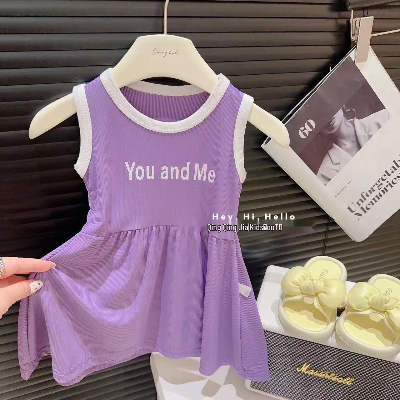 

2025 Летнее платье из ледяного шелка в корейском стиле для девочек - Модное повседневное платье-майка для малышей и детей ясельного возраста 90cm