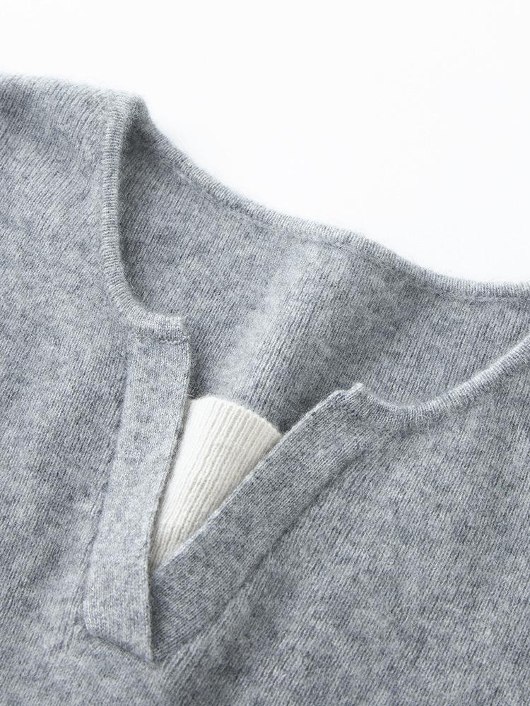 Dual-Layer Women's Color Block Cashmere Knit Base Layer - Round Neck Loose Fit Wool Top