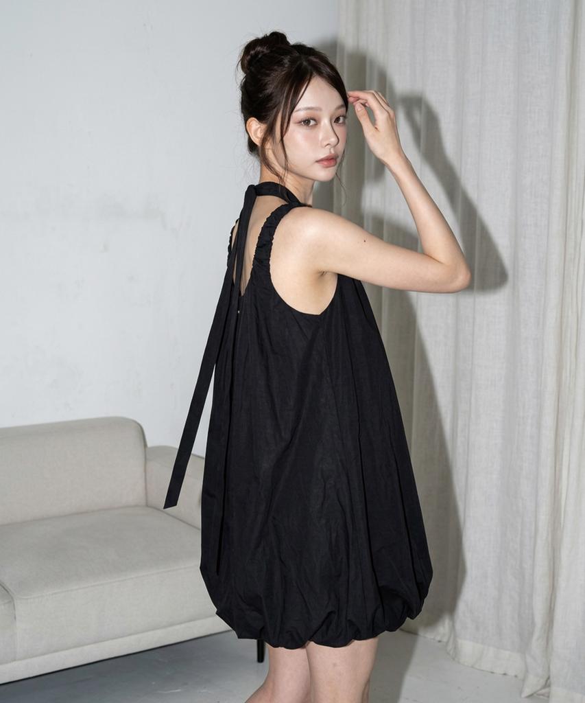 The Green Lab Shirred Sleeveless Mini Dress [Black]