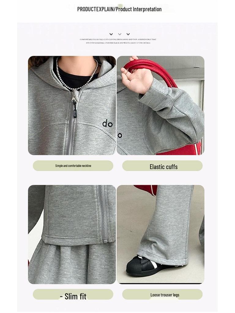 Modny zestaw kurtki z kapturem i spodni z prostymi nogawkami dla dziewcząt - Kolekcja Jesień 2025 dla starszych dzieci