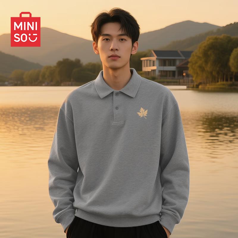 MINISO Men's Fleece-lined American Retro Lapel Pullover