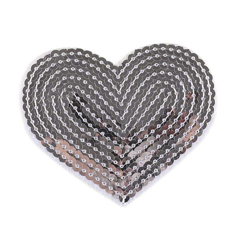 

652F 10 Pcs Heart Iron on Patches Heart Patches Sewing on Applique Embroidered Patches for Clothes Bag Coat срібний