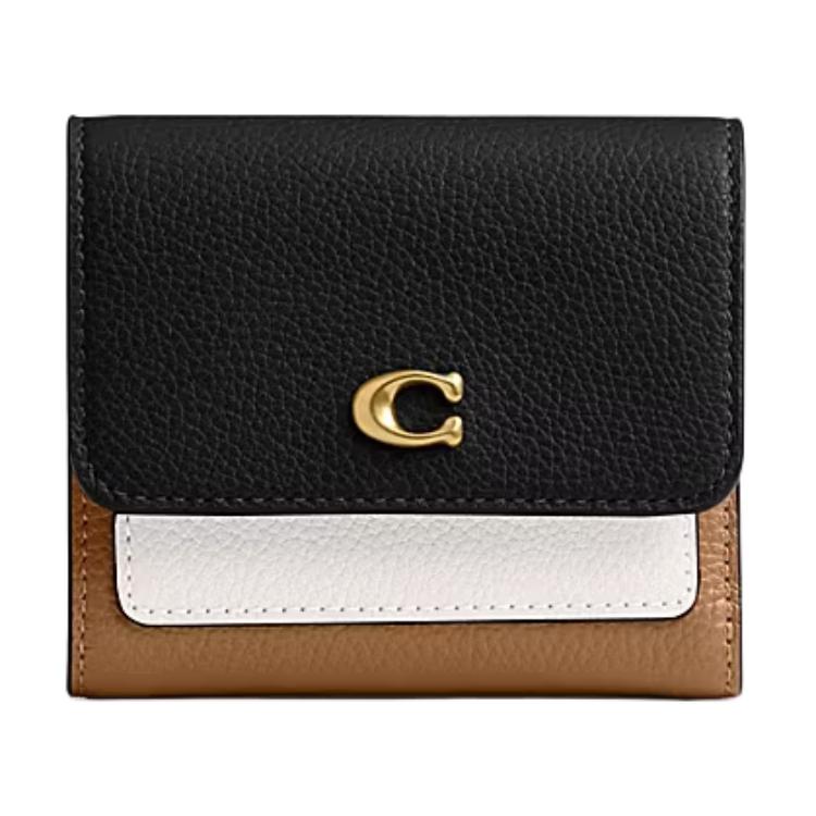 New COACH Leather Wallet Small Women's Black & White & Brown CAO14-B4M2