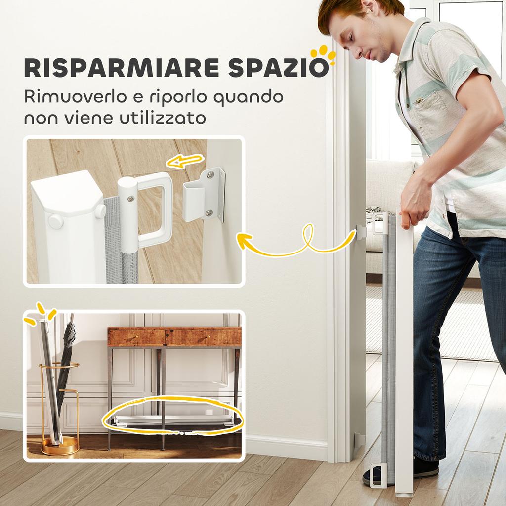 Dog Gate Extendable Up To 115 Cm, Polyester and Steel, 115 X 82.5 Cm, White and Grey
