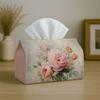 1pc Tissue Box Holder Featuring a Vintage Botanical Floral Design with Pastel Pink Roses, Made from Durable Polyester. Perfect for Use In The Kitchen,