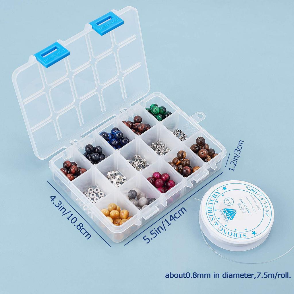 SUNNYCLUE 300 Kit 8mm Tigerauge Perlen Tigerauge Armband Chakra Armband Set Kraftperlen Heilperlen Energieperlen Reiki Armband Granitperlen Anhänger