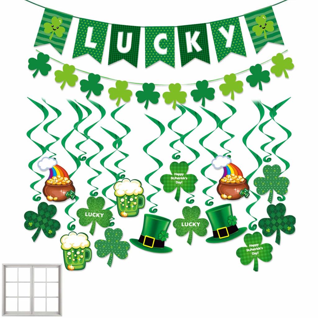 Irish Party Banner Decorations Set Shamrock Letter Banner Hanging Swirl Decor for Home Decoration Irish Party Supplies