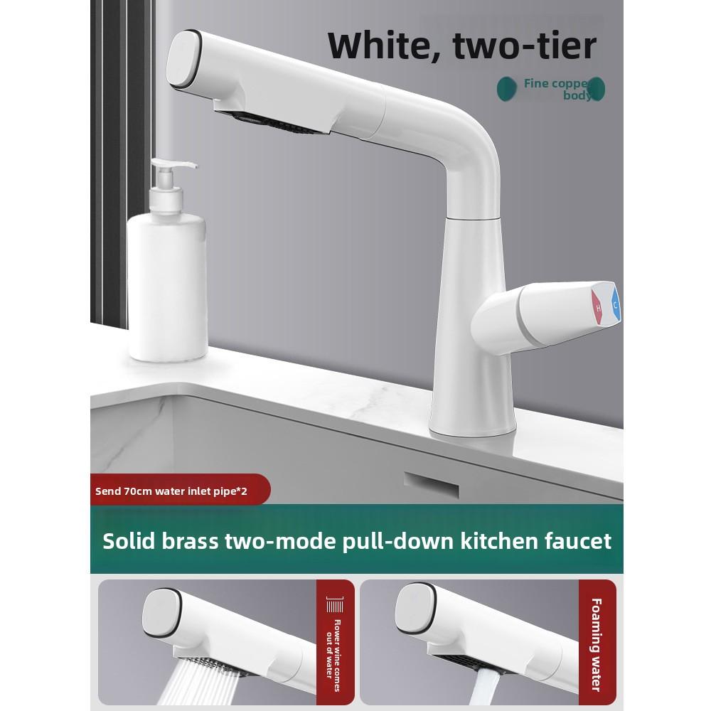 Premium Brass Pull-Out Basin Faucet Liftable Rotatable Spout Mixer Tap With Dual Spray Options Cold Water Control