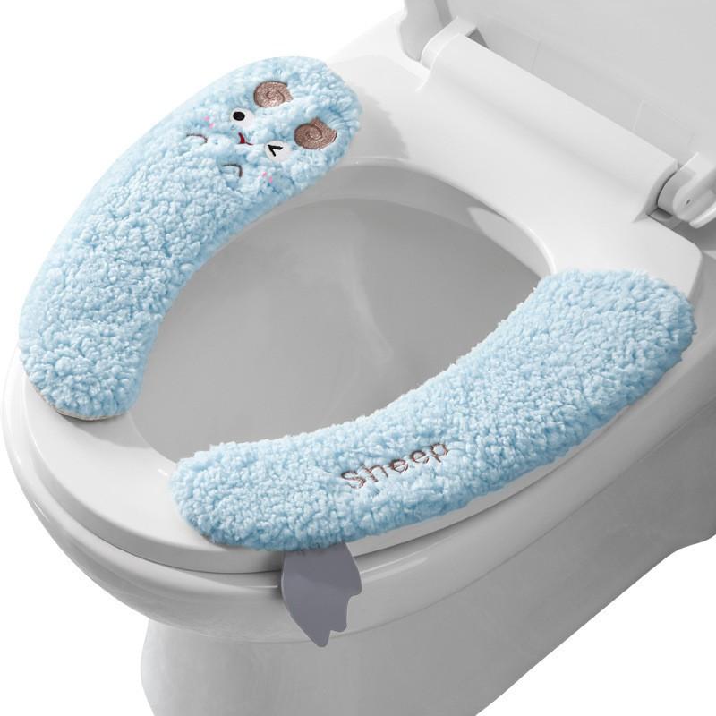 Thick Plush Toilet Seat Cover With Adhesive Backing Winter Warm Bathroom Accessory Standard