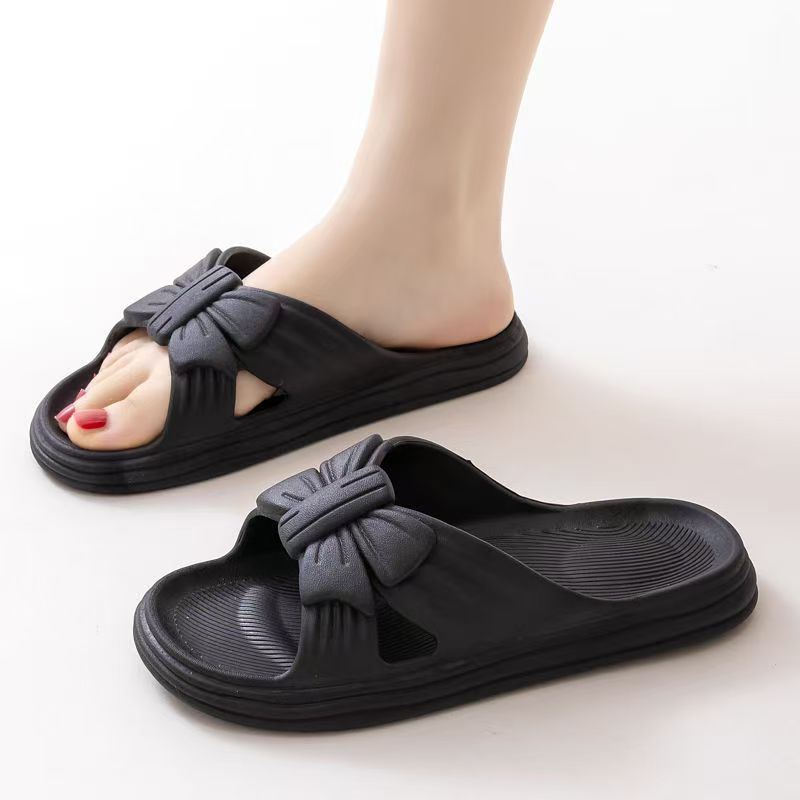 Women's Summer New Bow Flat Sole Slippers Open Toe Thick Sole Light Non Slip Home Slippers Bathroom Slippers Outdoor Slippers