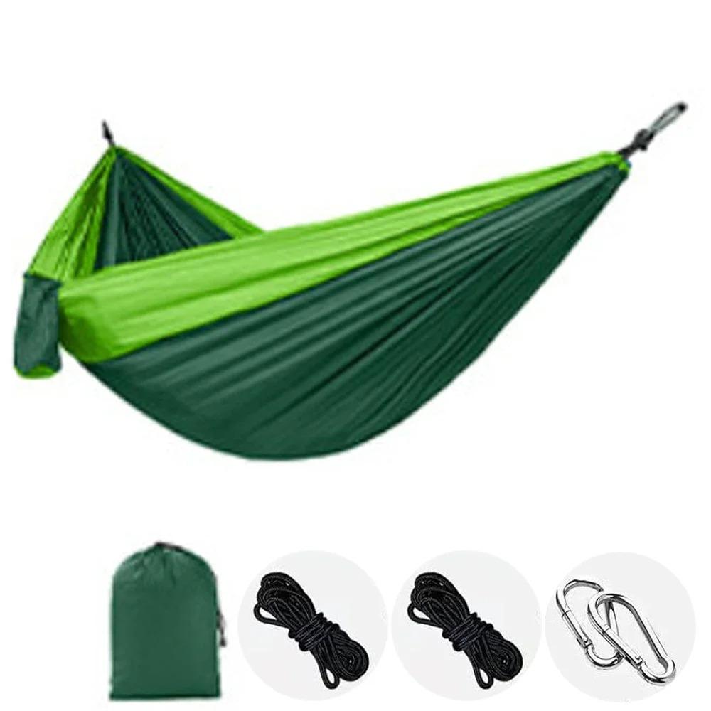 

Portable Single Camping Hammock 270x140cm | Nylon Parachute Fabric & Heavy Duty Straps | Compact Lightweight For Beach, Hiking, Backpacking зелений
